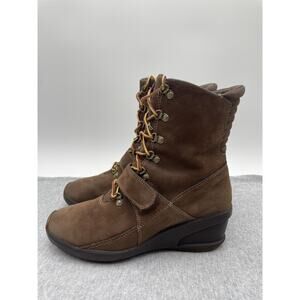 Timberland Womens Size 7.5 M Brown Leather Laces Up Hidden Wedge Fashion Boots